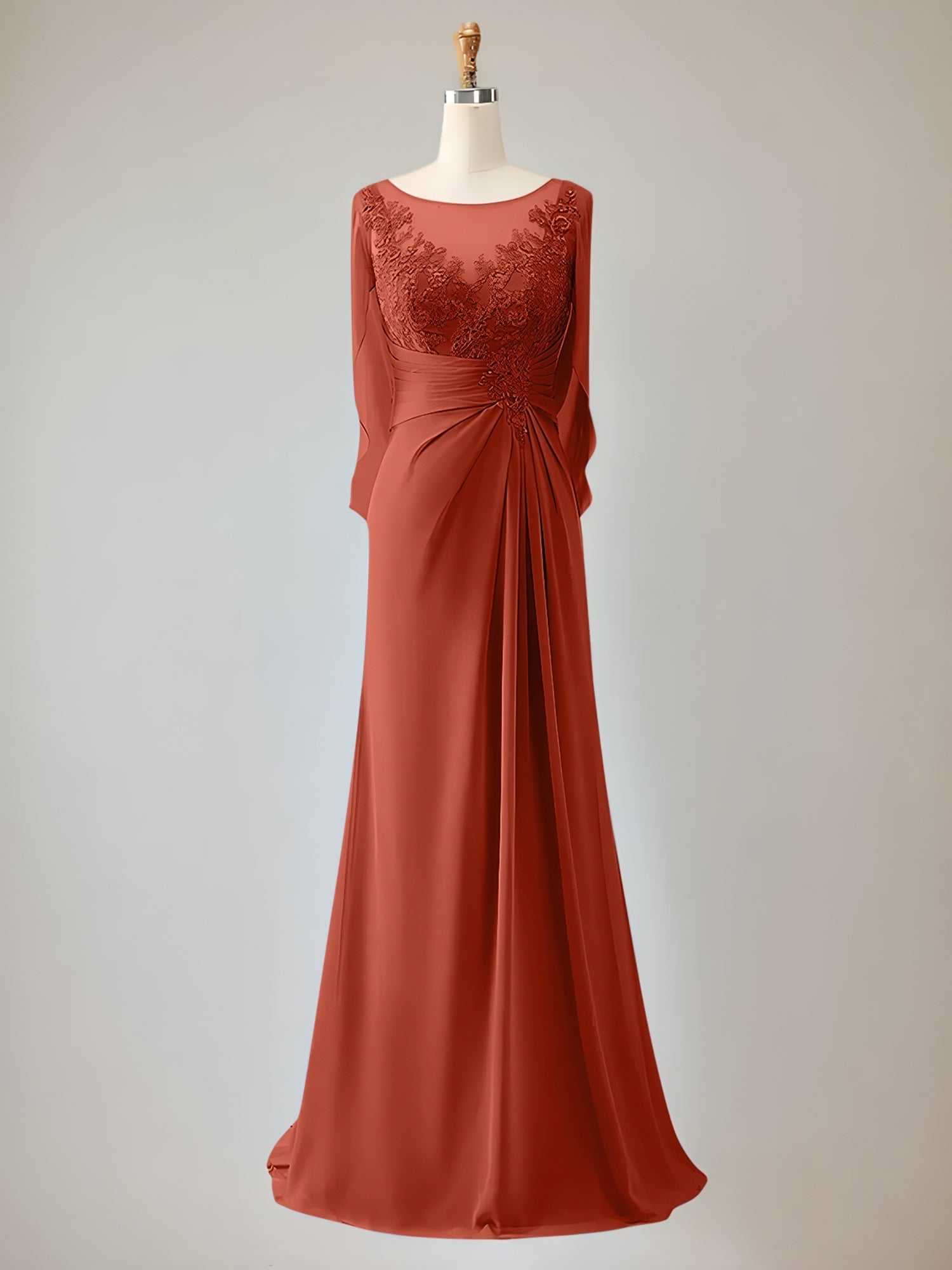 Trumpet/Mermaid Scoop Neck 1/2 Sleeve Chiffon Mother of the Bride Dress With Beadings