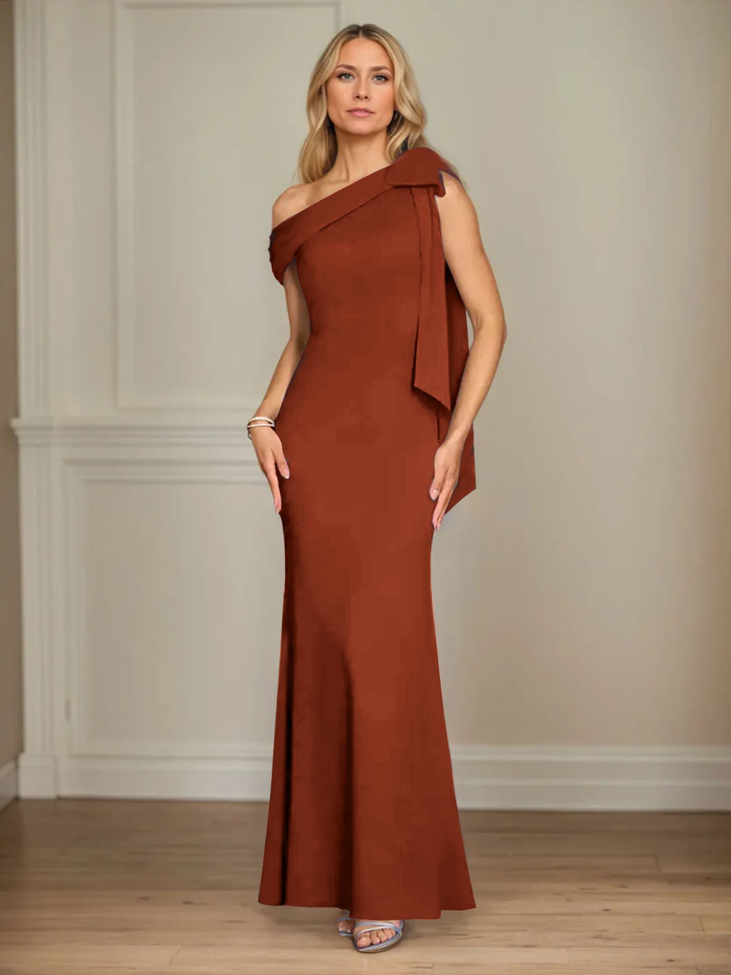 Trumpet/Mermaid One Shoulder Sleeveless Stretch Crepe Mother of the Bride Dress With Bow