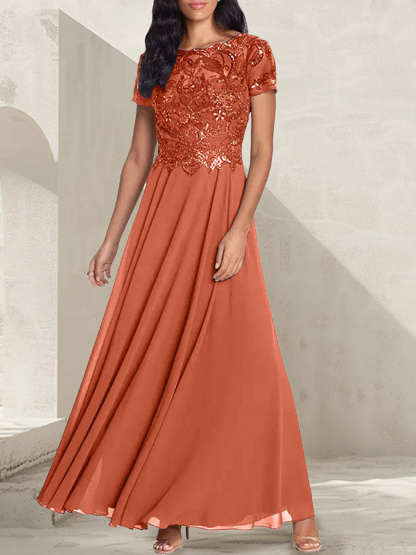 Charcoal Grey A-Line Scoop Long Mother of the Bride Dress With Beadings - View 9 | FashionDia