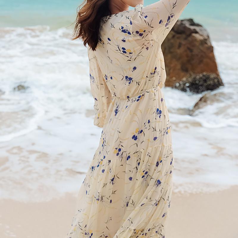 Buttoned Ruffle Layer Bohemian Dress For Women