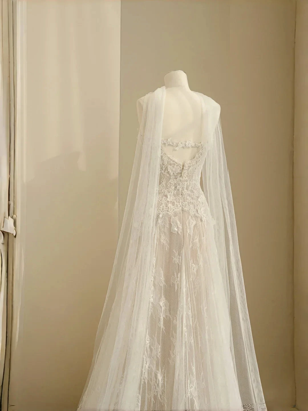 Pretty Strapless Tulle Lace Long A Line Wedding Dress,Formal Prom Evening Dress (ZD13776)
