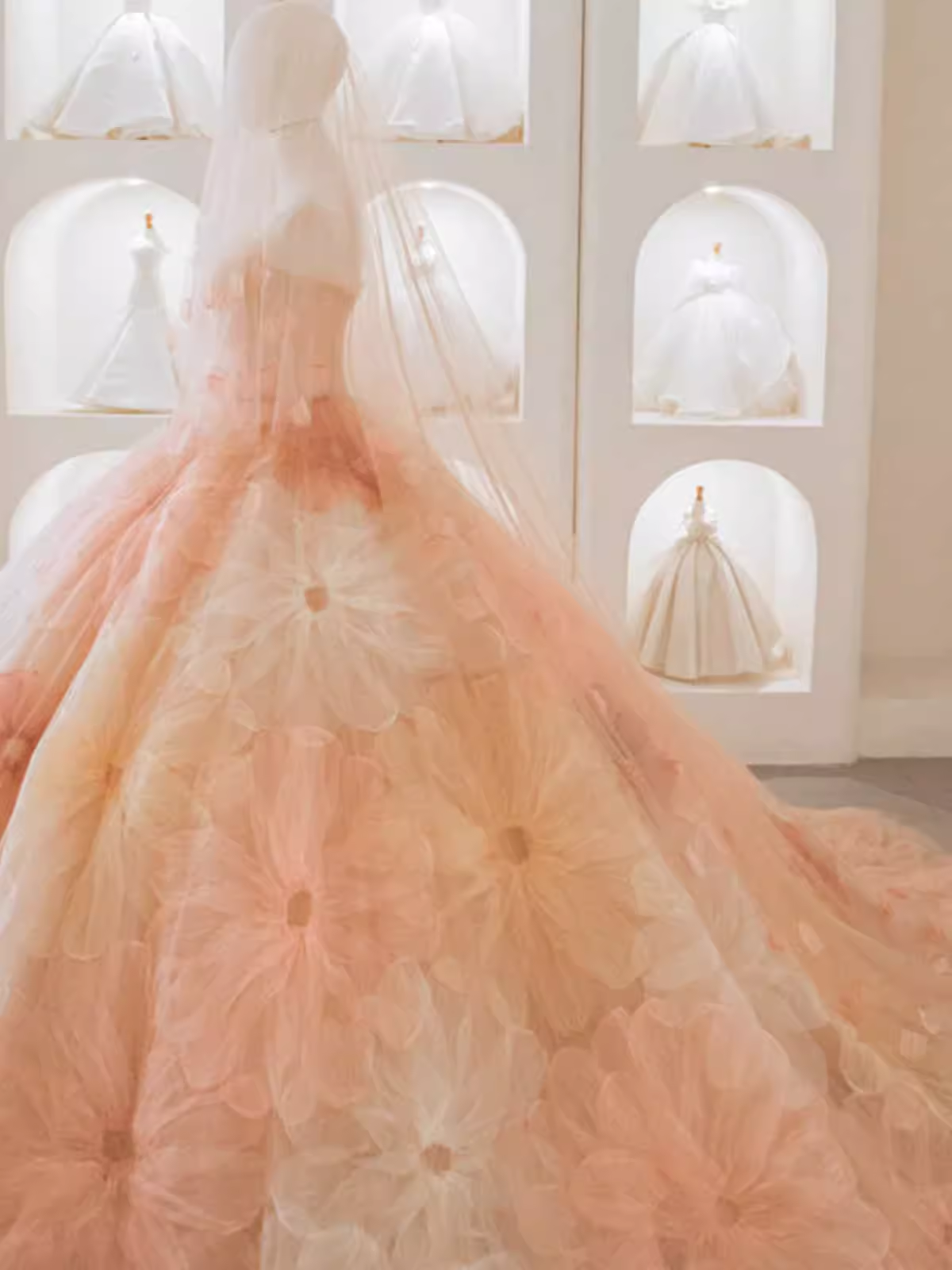 Fairytale Ball Gown Strapless Lace Pink Floral Wedding Dresses