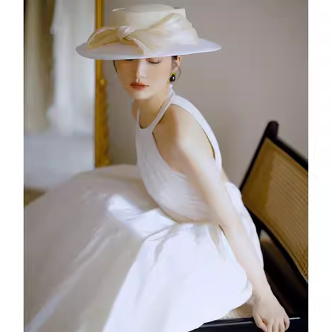 Vintage Ball Gown White Satin Wedding Dresses C131