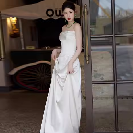 Simple Strapless White Satin Wedding Dresses - FashionDia