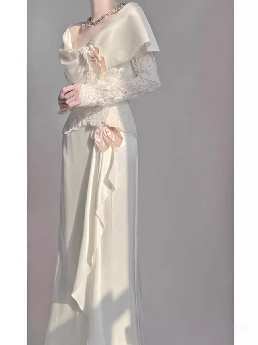 Chic A Line Long Sleeves Lace White Wedding Dresses