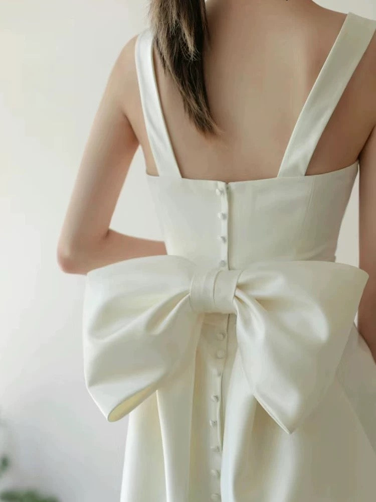 Timeless Sheath Straps Long Satin White Wedding Dresses - View 3 | FashionDia
