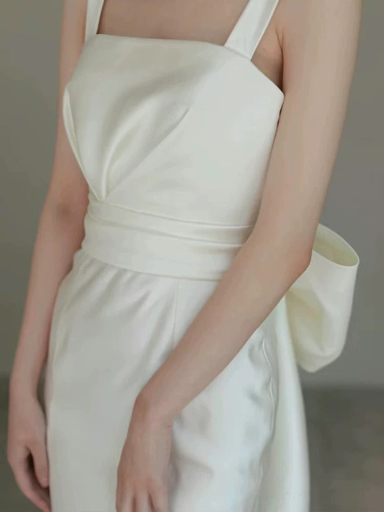 Timeless Sheath Straps Long Satin White Wedding Dresses - View 4 | FashionDia