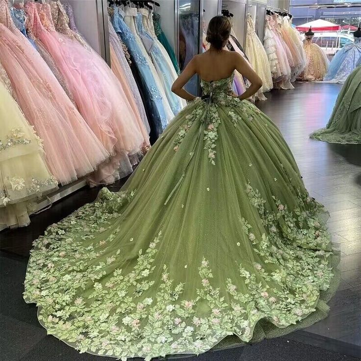 Modest Ball Gown Sweetheart Tulle Long Sage Green Formal Sweet 16 Dress Prom Dresses - View 2 | FashionDia