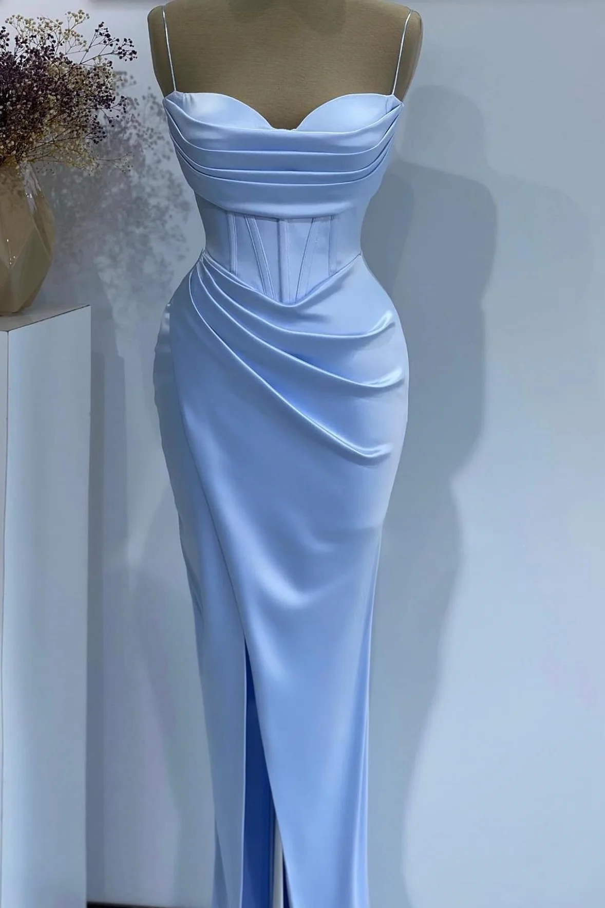 Sexy Mermaid Baby Blue Sweetheart Prom Dress With Spaghetti-Straps - FashionDia