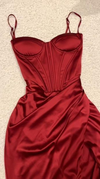 Modest Sheath Spaghetti Straps Red Long Prom Dress Slit Evening Dresses - FashionDia