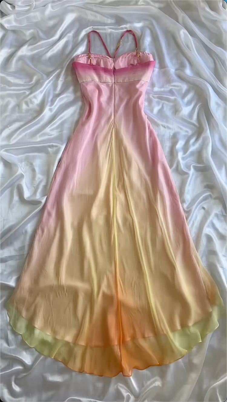 Fairytale High-Low Halter Straps Ombre Chiffon Orange Prom & Evening Dress With Beads - View 2 | FashionDia