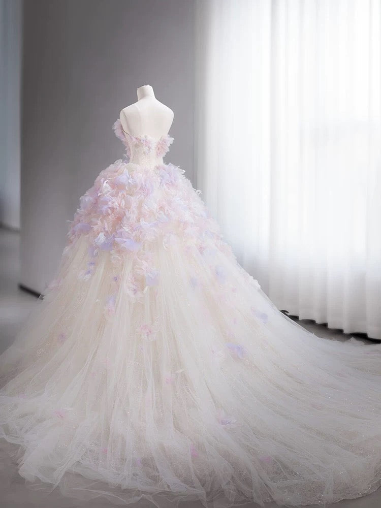 Modest Ball Gown Sweetheart Tulle Long Flowers Sweet 16 Dresses - View 2 | FashionDia