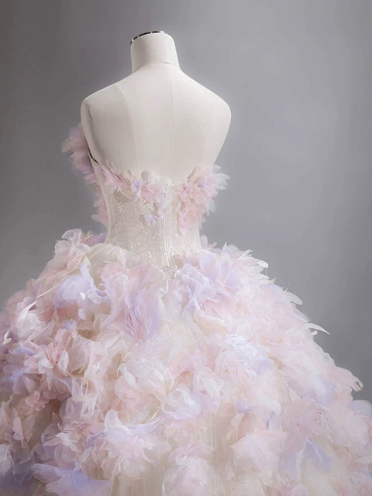 Modest Ball Gown Sweetheart Tulle Long Flowers Sweet 16 Dresses - View 5 | FashionDia