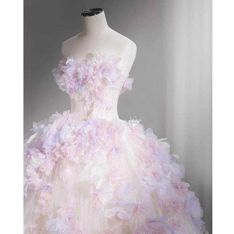 Modest Ball Gown Sweetheart Tulle Long Flowers Sweet 16 Dresses - View 7 | FashionDia