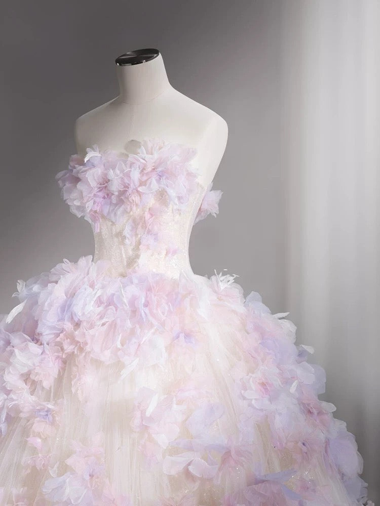 Modest Ball Gown Sweetheart Tulle Long Flowers Sweet 16 Dresses - View 4 | FashionDia