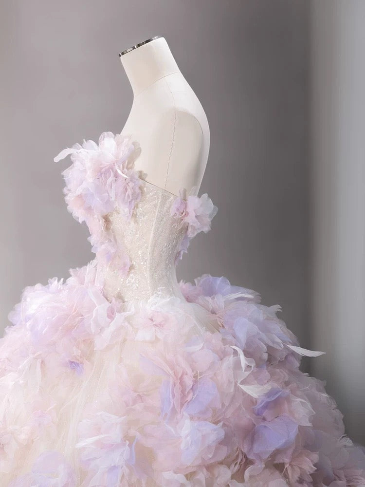 Modest Ball Gown Sweetheart Tulle Long Flowers Sweet 16 Dresses - View 6 | FashionDia