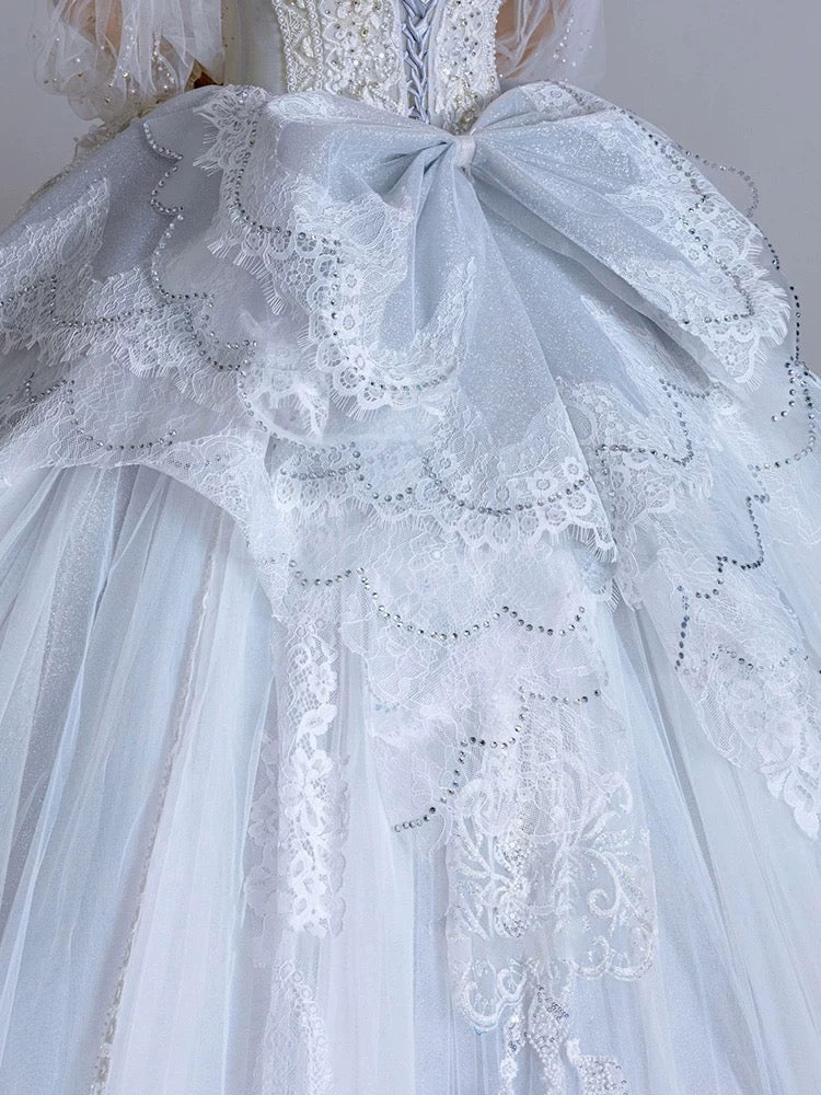 Dreamy Ball Gown Sweetheart Long Puffy Sleeves Lace Wedding Dresses With Beads - View 4 | FashionDia