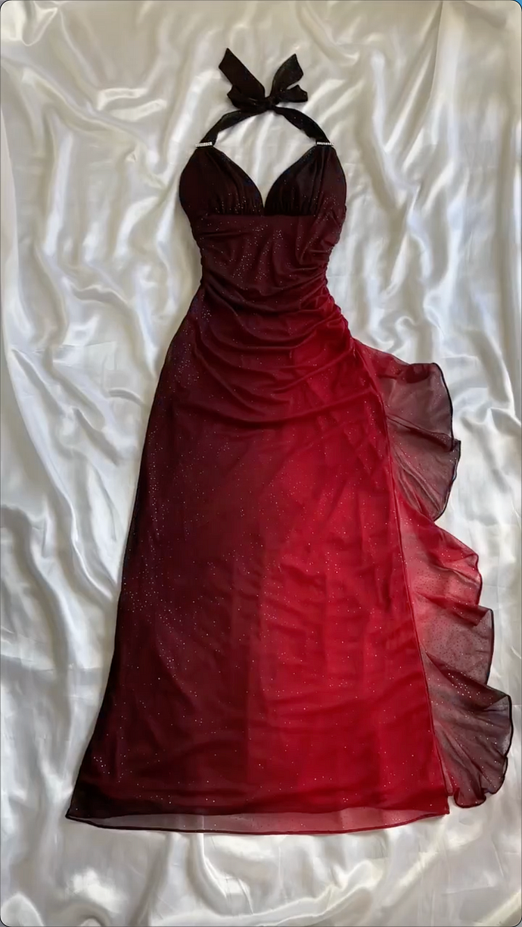 Chic A-Line Straps Long Prom Dress Chiffon Ombre Burgundy Prom & Evening Dress - FashionDia
