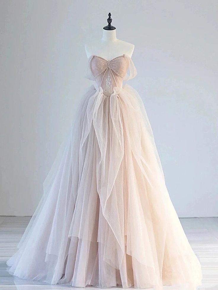 A-Line Off Shoulder Tulle Lace Long Prom Dress Evening Party Dress
