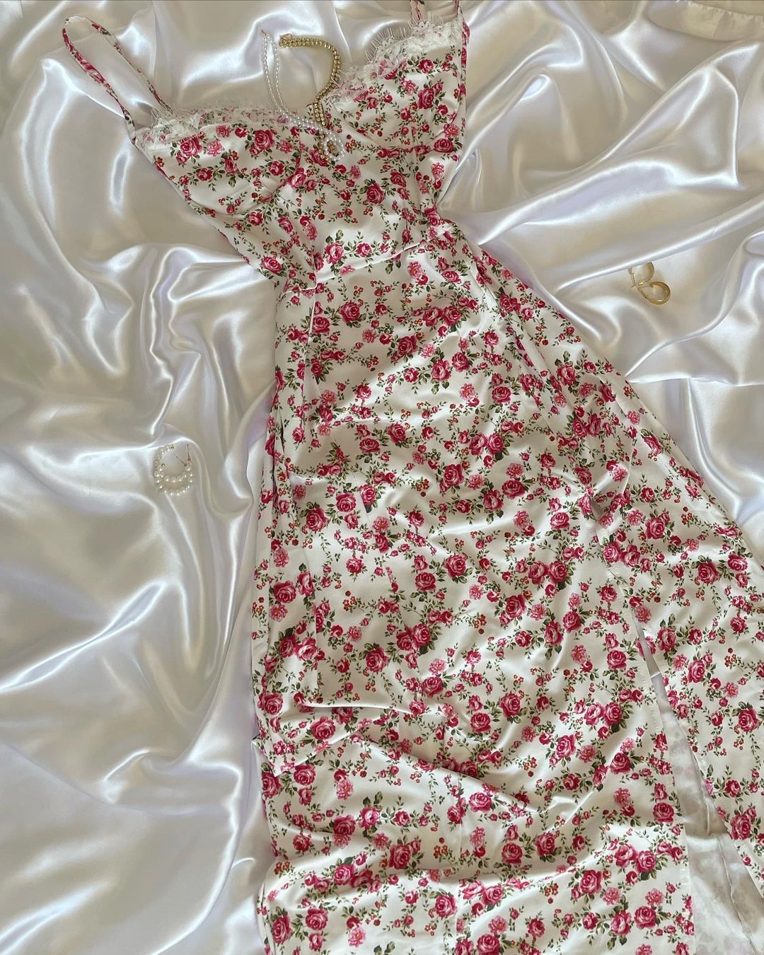 Elegant Sheath Straps Pink Floral Long Prom & Evening Dress With Slit - FashionDia