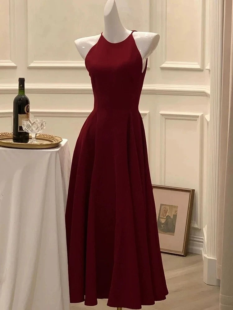 Elegant A-Line Ankle Length Burgundy Prom & Evening Dress - FashionDia