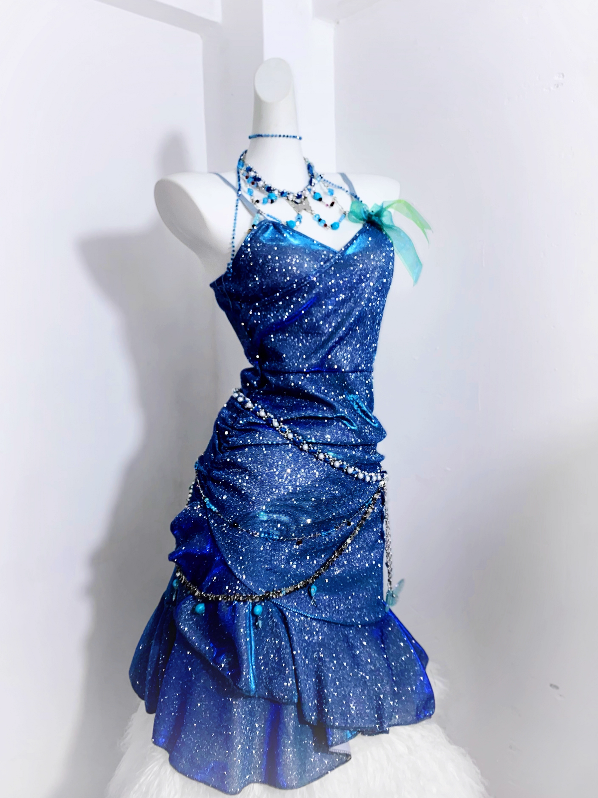 Glitter Blue Spaghetti Straps Short Ruffle Cocktail Dress Formal Homecoming Dress - View 3 | FashionDia