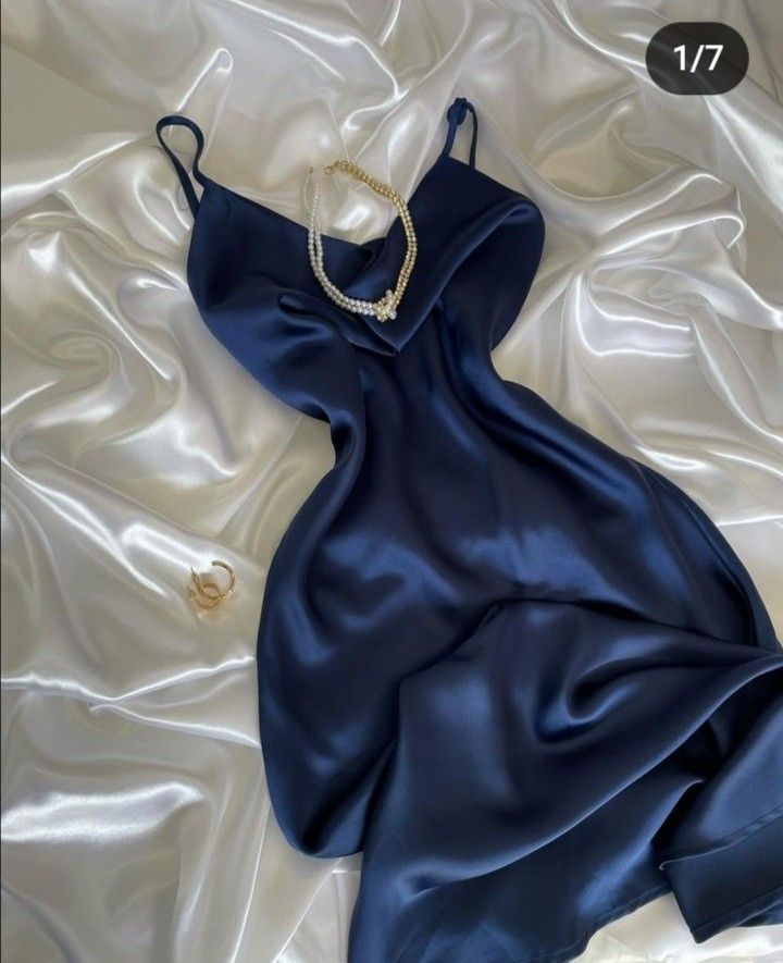 Modest A-Line Spaghetti Straps Silk Satin Long Navy Blue Prom Dress Evening Dresses - FashionDia