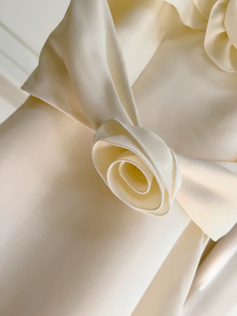 Modest A-Line Spaghetti Straps White Satin Ankle Length Prom Dress Formal Dresses - View 4 | FashionDia