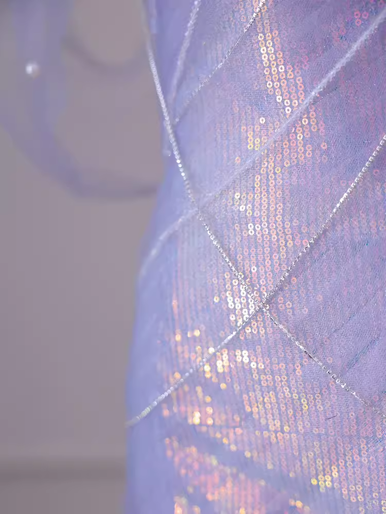 Sexy Mermaid Off-the-Shoulder Light Lilac Long Prom Dresses Tulle Birthday Outfits - View 3 | FashionDia