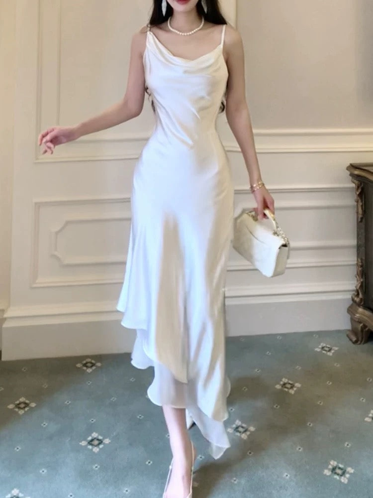 Vintage Sheath Spaghetti Straps Ivory Long Prom Dresses
