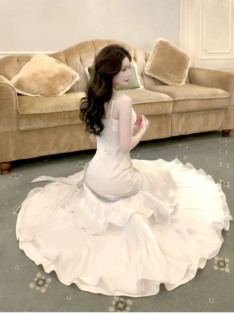 Pretty Sheath Spaghetti Straps Ivory Long Prom Dresses