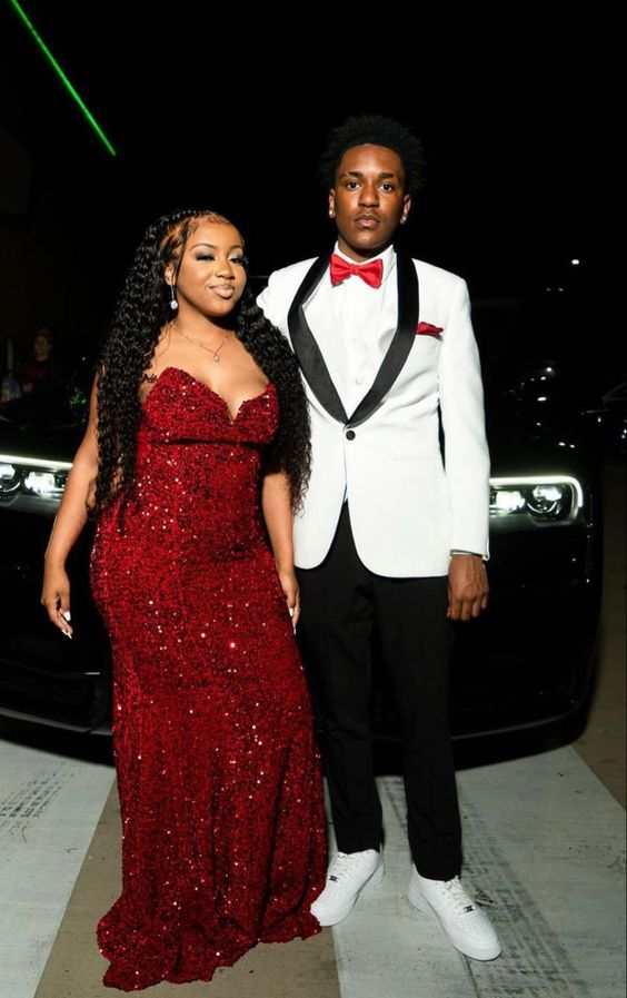 Red Sequins Mermaid Long Evening Prom Dress - FashionDia