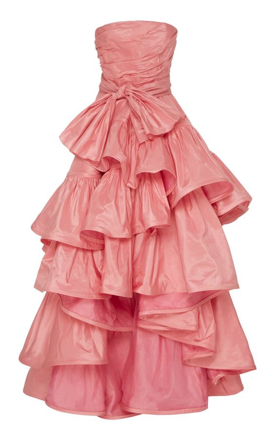 Ball Gown Strapless Pink Long Prom & Evening Dress With Ruffles - FashionDia