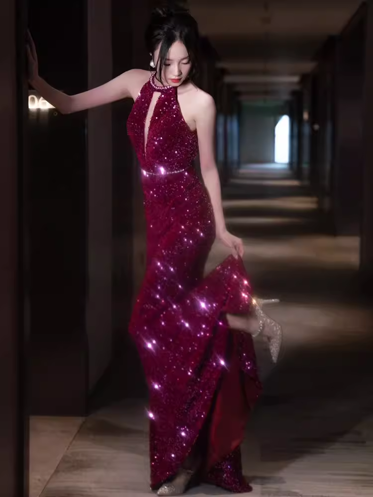 Sexy Mermaid Scoop Neckline Sequin Prom Dresses Long Birthday Outfits - View 2 | FashionDia