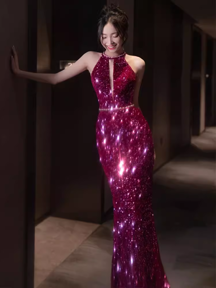 Sexy Mermaid Scoop Neckline Sequin Prom Dresses Long Birthday Outfits - View 4 | FashionDia