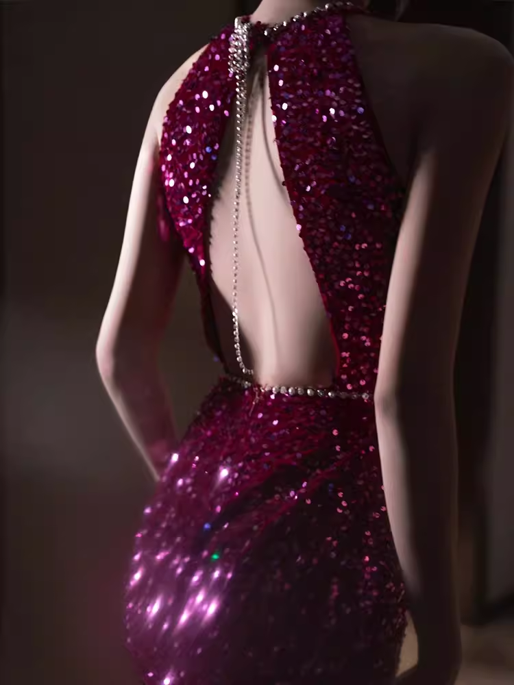 Sexy Mermaid Scoop Neckline Sequin Prom Dresses Long Birthday Outfits - View 3 | FashionDia