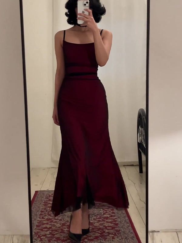 Fancy Sheath Straps Burgundy Black Long Prom Dresses - View 5 | FashionDia