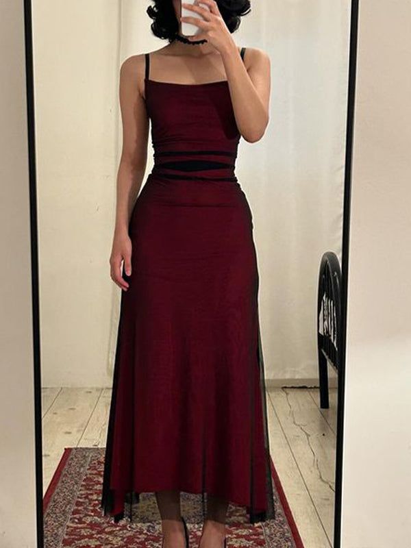 Fancy Sheath Straps Burgundy Black Long Prom Dresses - View 6 | FashionDia