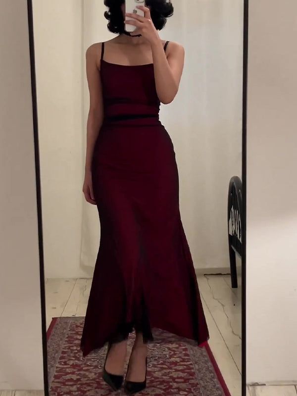 Fancy Sheath Straps Burgundy Black Long Prom Dresses - View 7 | FashionDia