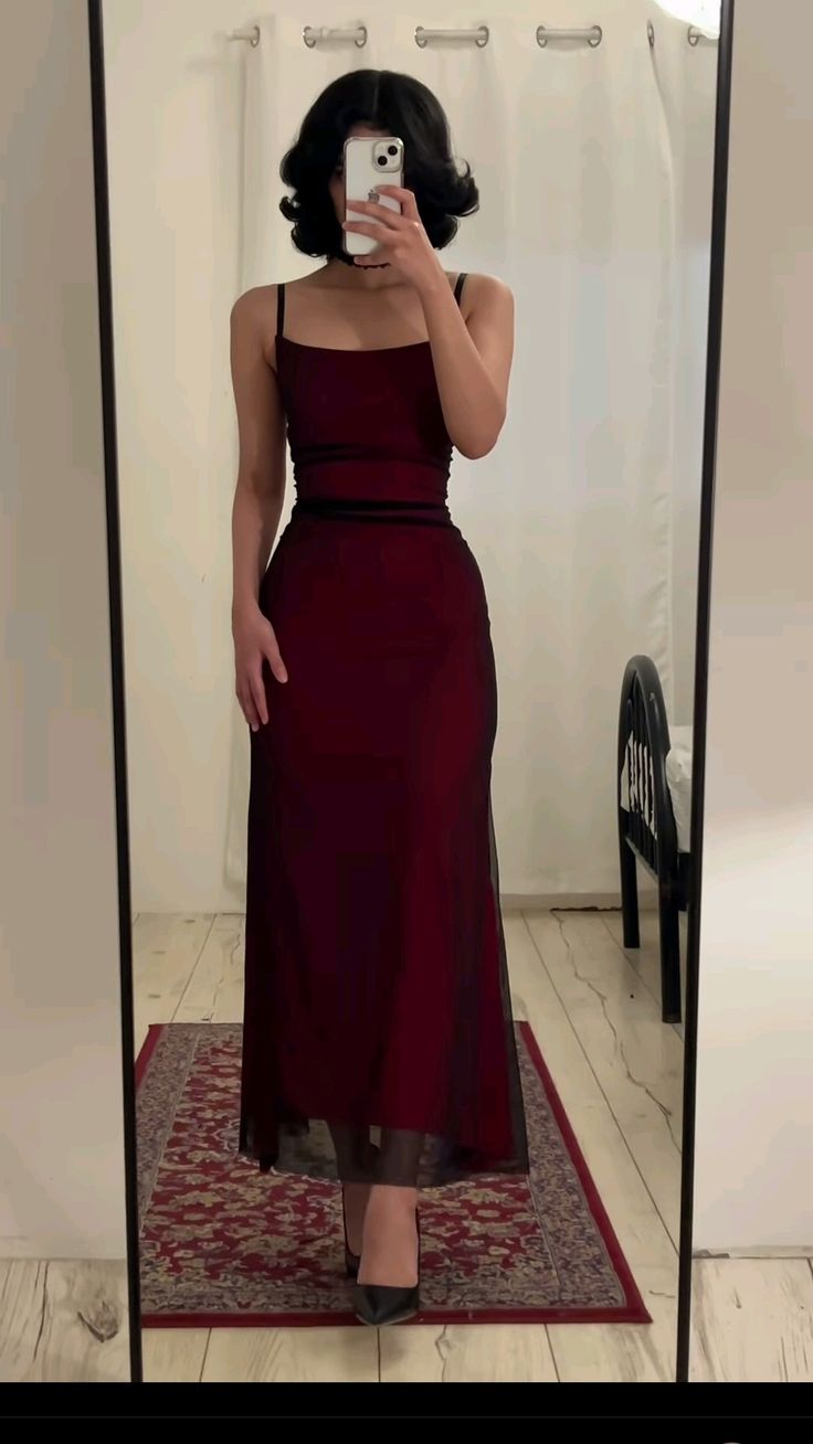 Fancy Sheath Straps Burgundy Black Long Prom Dresses - FashionDia
