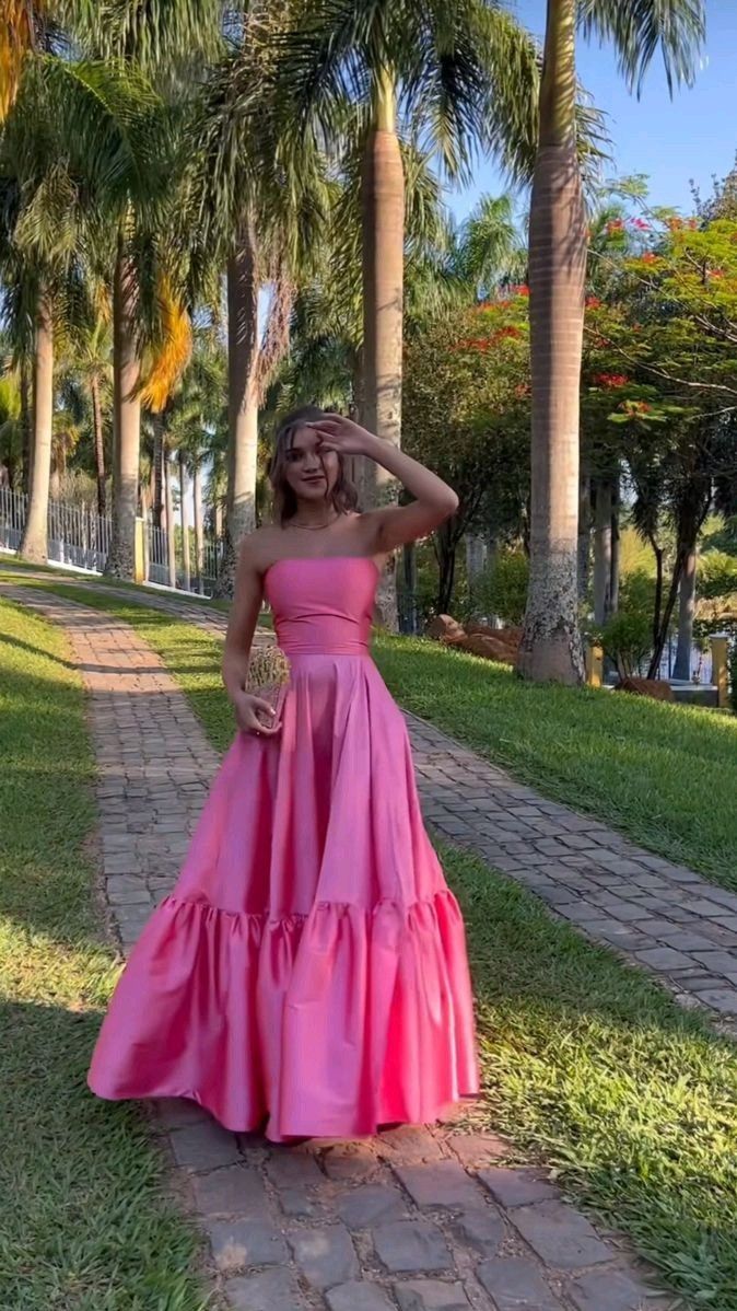 Classy A-Line Strapless Satin Long Prom & Evening Dress - FashionDia