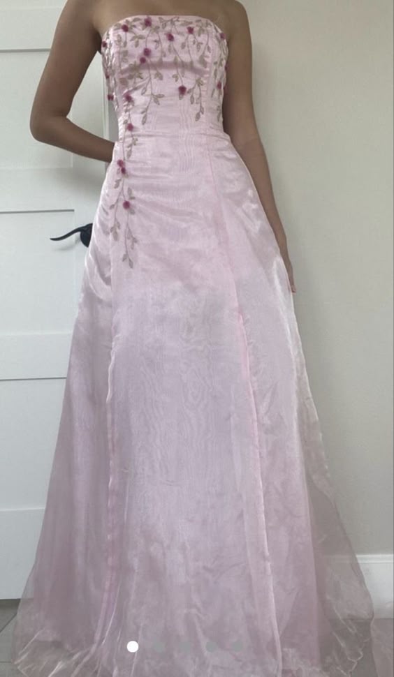 Gorgeous A-Line Strapless Pink Prom Gown With Beads Long Prom & Evening Dress - FashionDia