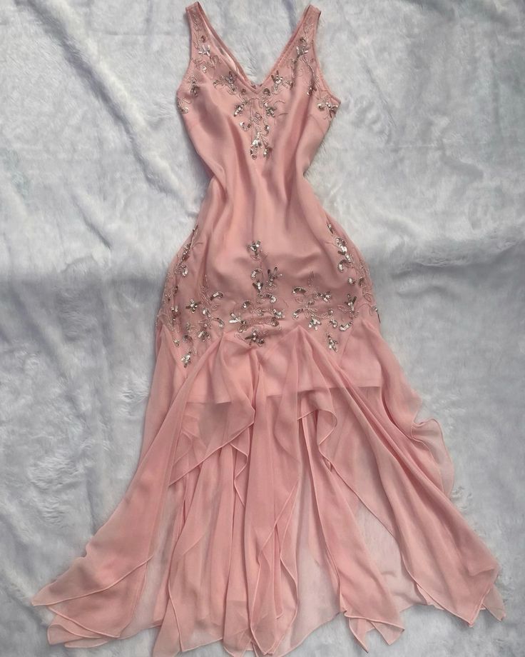 Elegant A Line V Neckline Pink Chiffon Long Prom Dress With Silver Beads