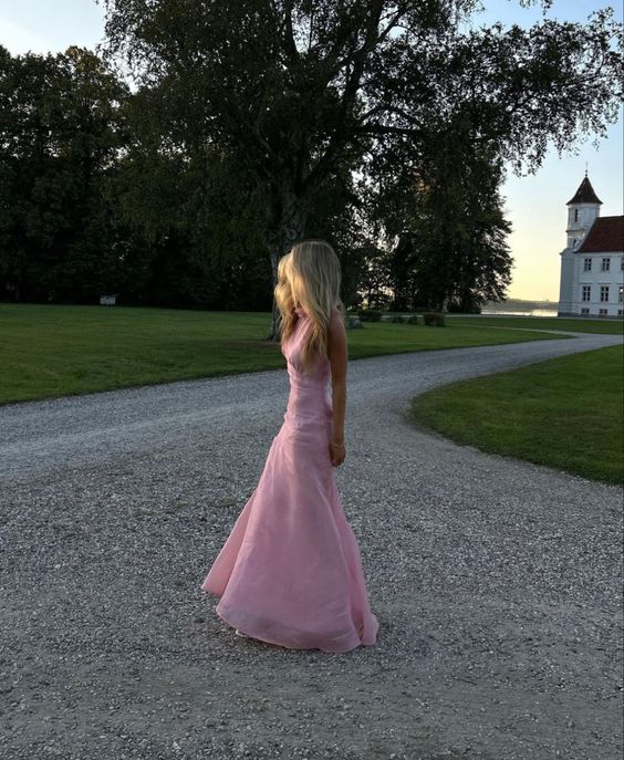 Gorgeous Mermaid High Neckline Pink Slit Tulle Long Prom & Evening Dress - FashionDia