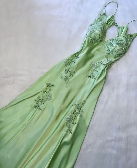 Vintage Sheath Spaghetti Straps Mint Green Lace Floor Length Prom Dresses Backless Evening Dress