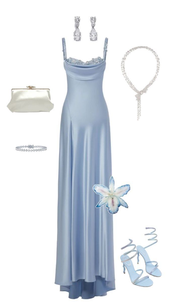 Pretty A-Line Straps Light Sky Blue Satin Long Party Dress Prom Dresses - FashionDia