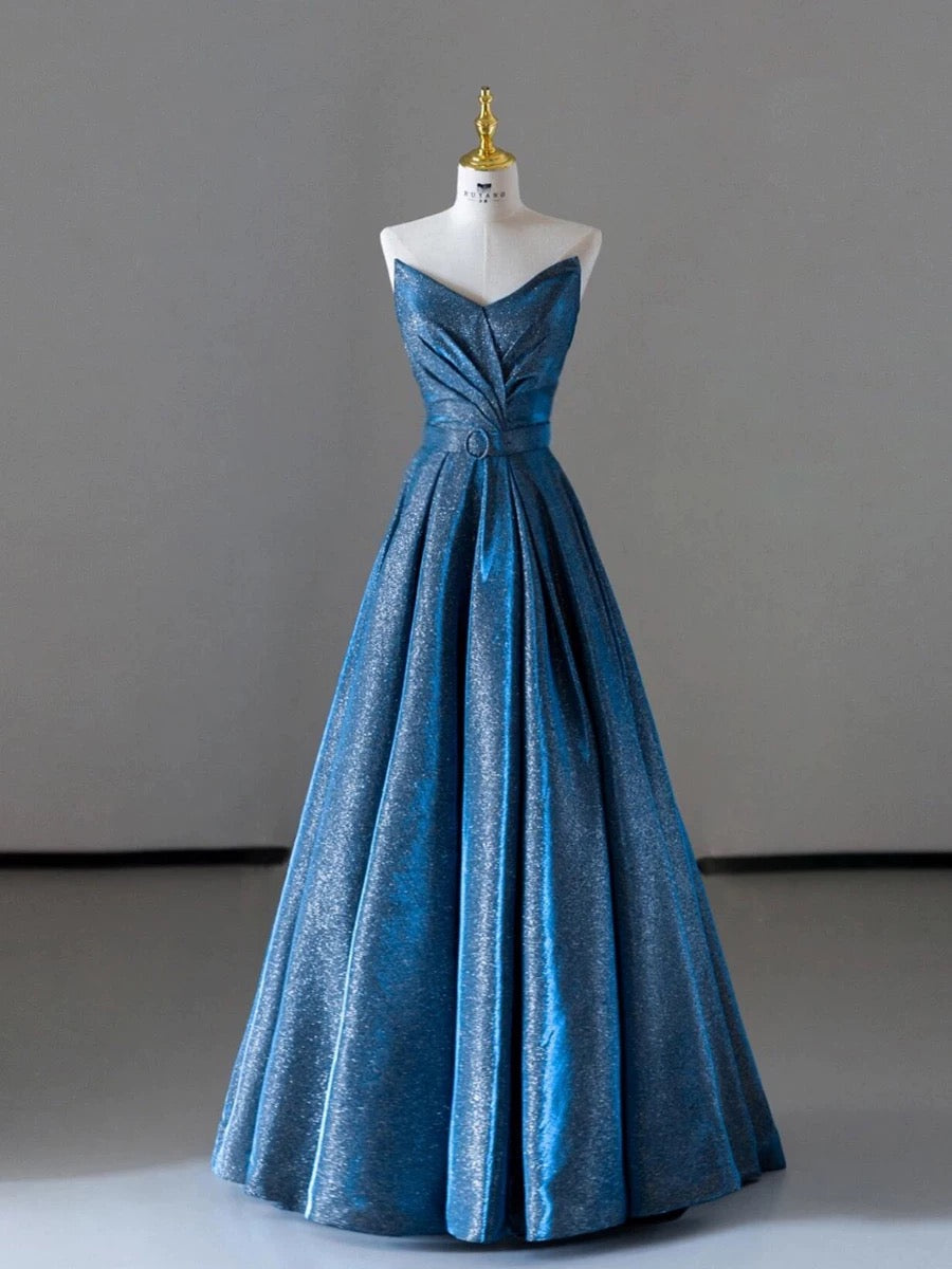 Elegant A-Line Sweetheart Blue Sequin Party Dress Prom & Evening Dress - FashionDia