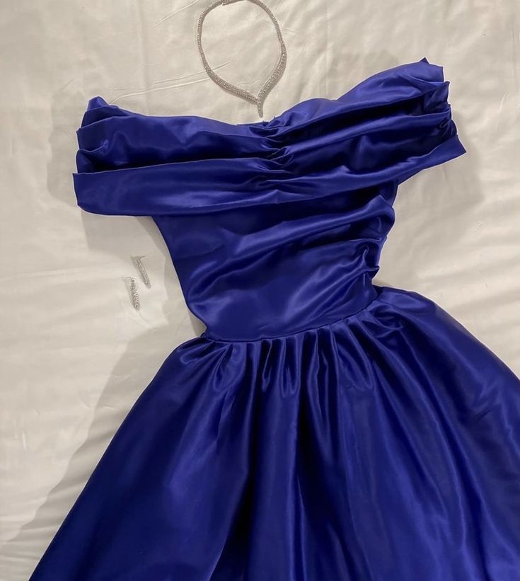 Sexy A-Line Off-the-Shoulder Navy Blue Prom Dress With Pleated Long Satin Prom Dresses Party Dress - View 2 | FashionDia