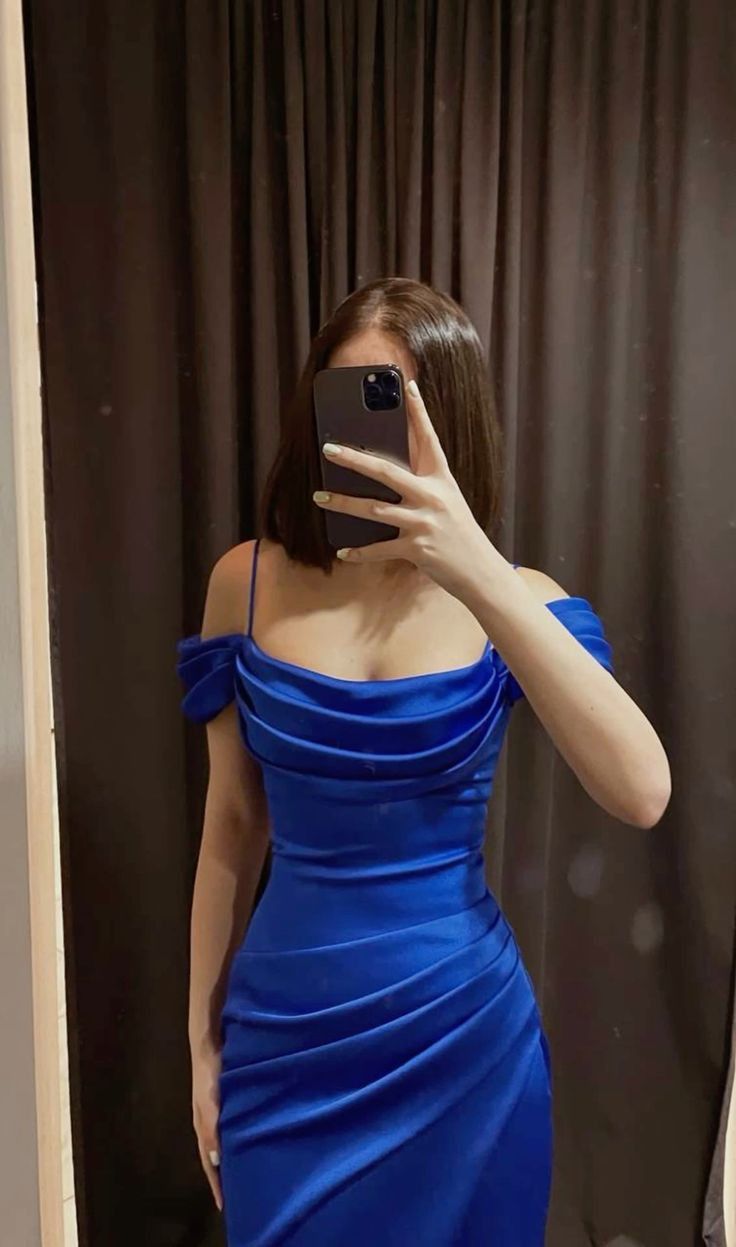 Elegant Sheath Spaghetti Straps Royal Blue Long Prom Dress Evening Dresses - FashionDia
