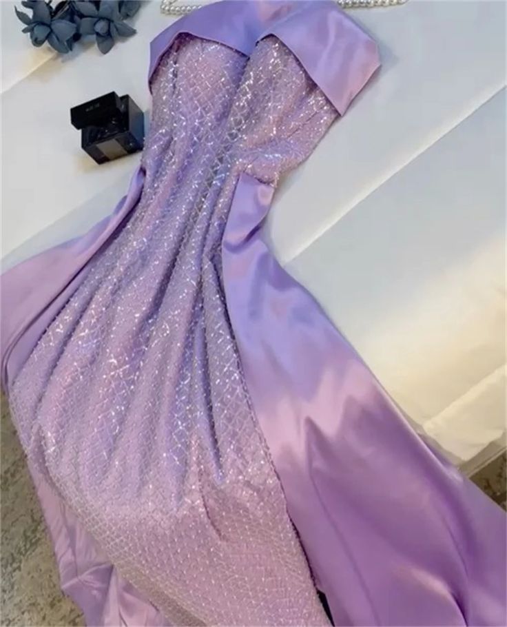 Classy Sheath Strapless Long Lilac Satin Party Dress Prom & Evening Dress - View 3 | FashionDia